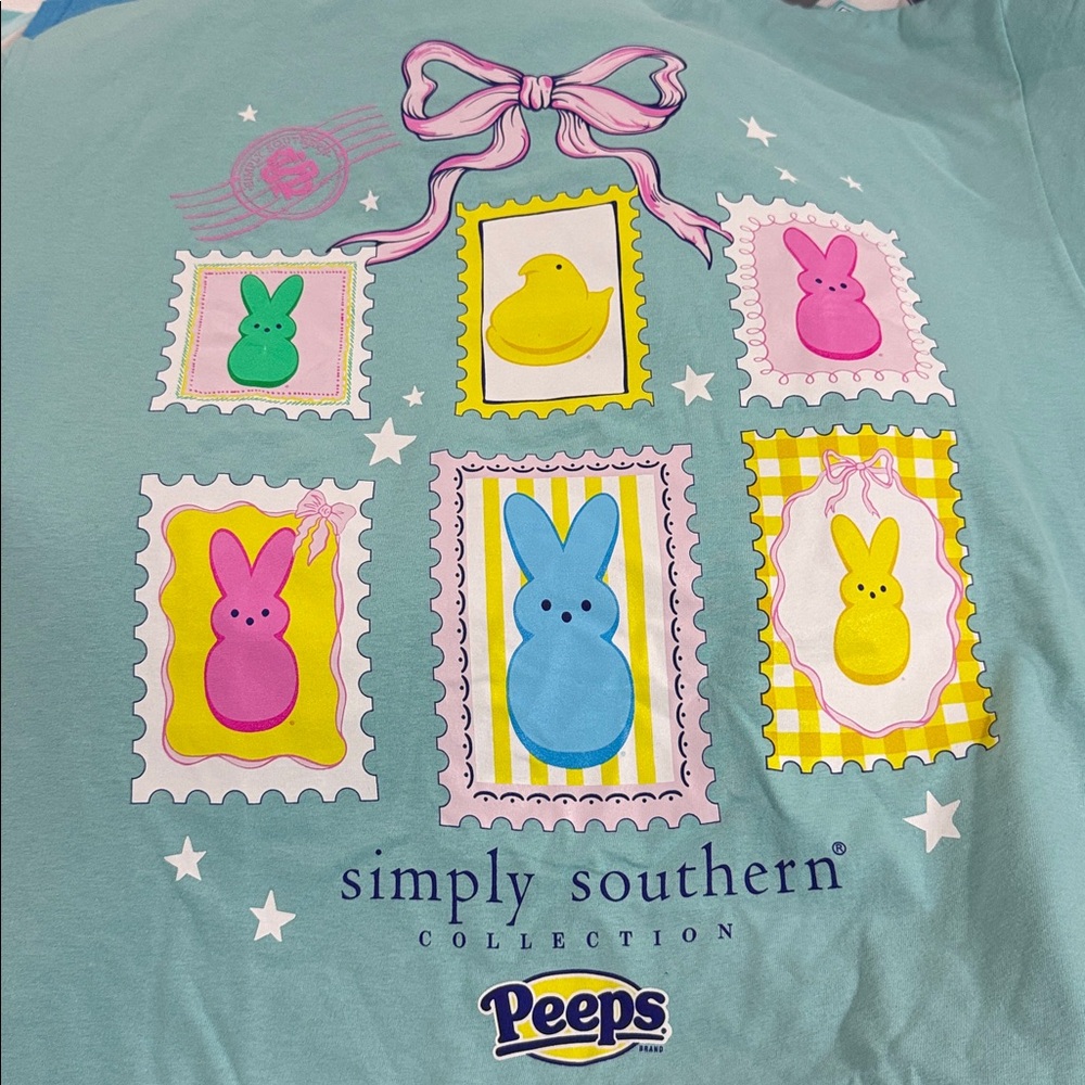 Simply Southern Peeps Stamp T-Shirt
Short Sleeve
NWT Aqua 
Size Large
